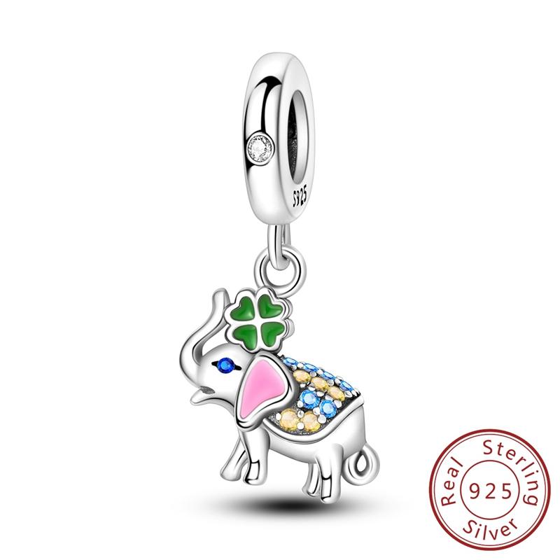 925 Silver Elephant Charm Beads Vintage Pendant for Women Fine Jewelry Gifts Fit Bracelet Necklace Handmade