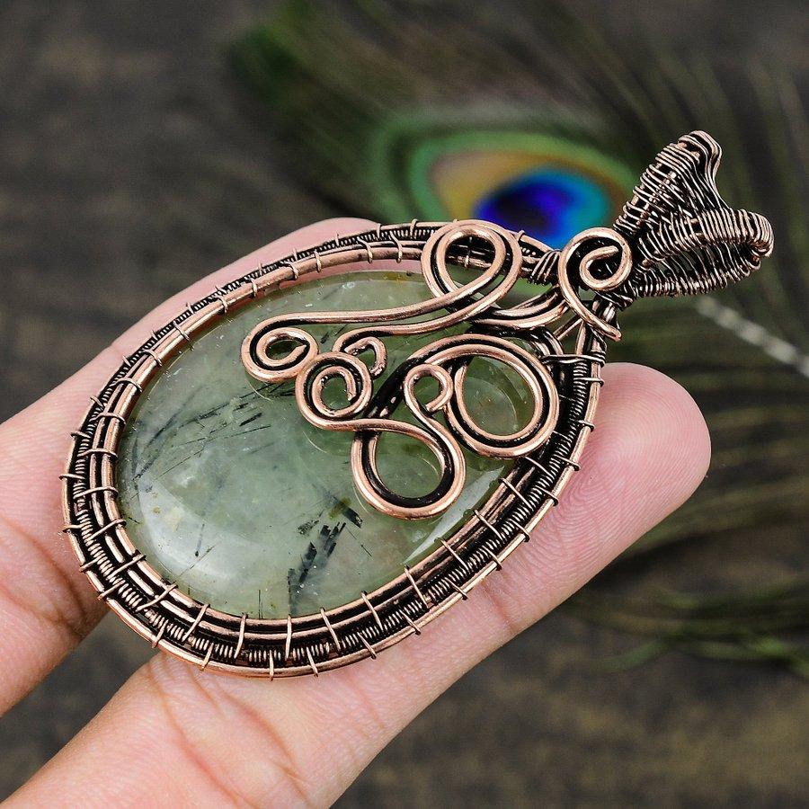 Натуральный драгоценный камень пренит, подарочная подвеска из медной проволоки ручной работы 2,96 T7O80