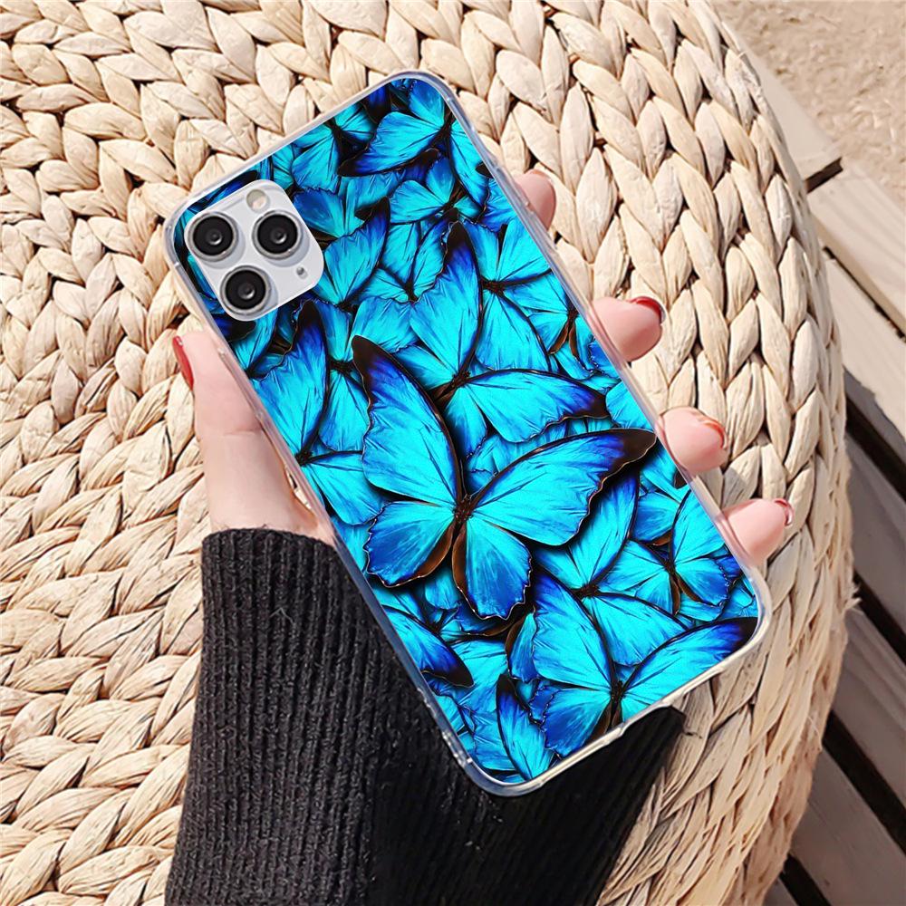 Прозрачный чехол TPU с синей бабочкой для Apple iPhone 14 Pro Max