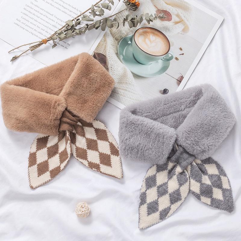 Unisex Winter Warmth Thick Knitted Fishtail Stitching Plush Collar Ladies Solid Color Wild Windproof Neck Soft Scarf