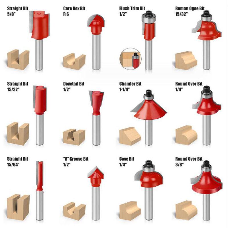12 шт., набор фрез с хвостовиком 6 мм, прямые фрезы для деревообработки, фрезы по дереву, режущие фрезы с деревянной коробкой