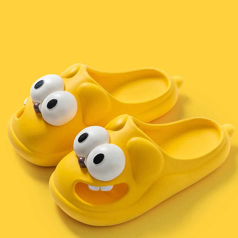 Женские летние тапочки, милые нескользящие водонепроницаемые мягкие домашние и уличные сандалии с большими глазами и мультяшной собакой