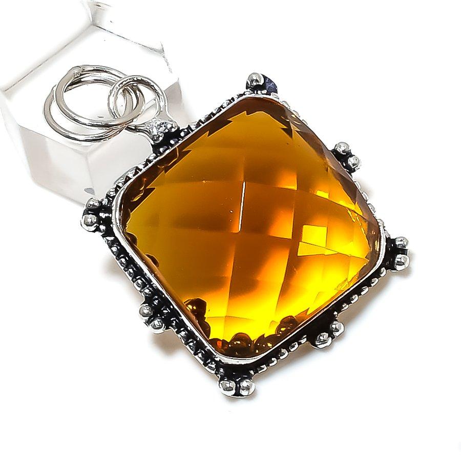 Natural Citrine Gemstone Handmade 925 Sterling Silver Jewelry Pendant 1.89" H8U56