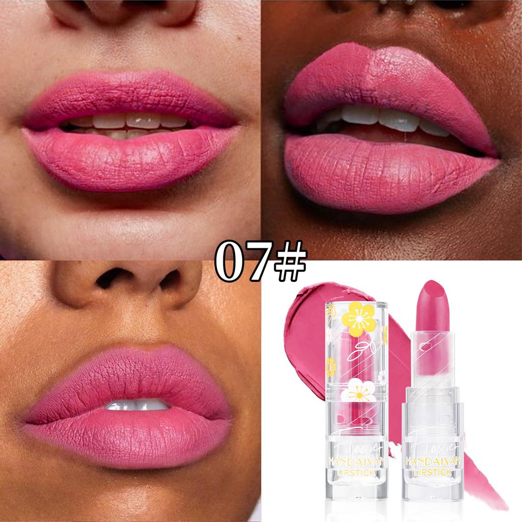 Цветочная дымка Прозрачный тюбик Матовая нюдовая помада 12 цветов Водостойкая Сексуальные конфетные цвета Водостойкая Невыцветающая антипригарная помада Стойкая помада