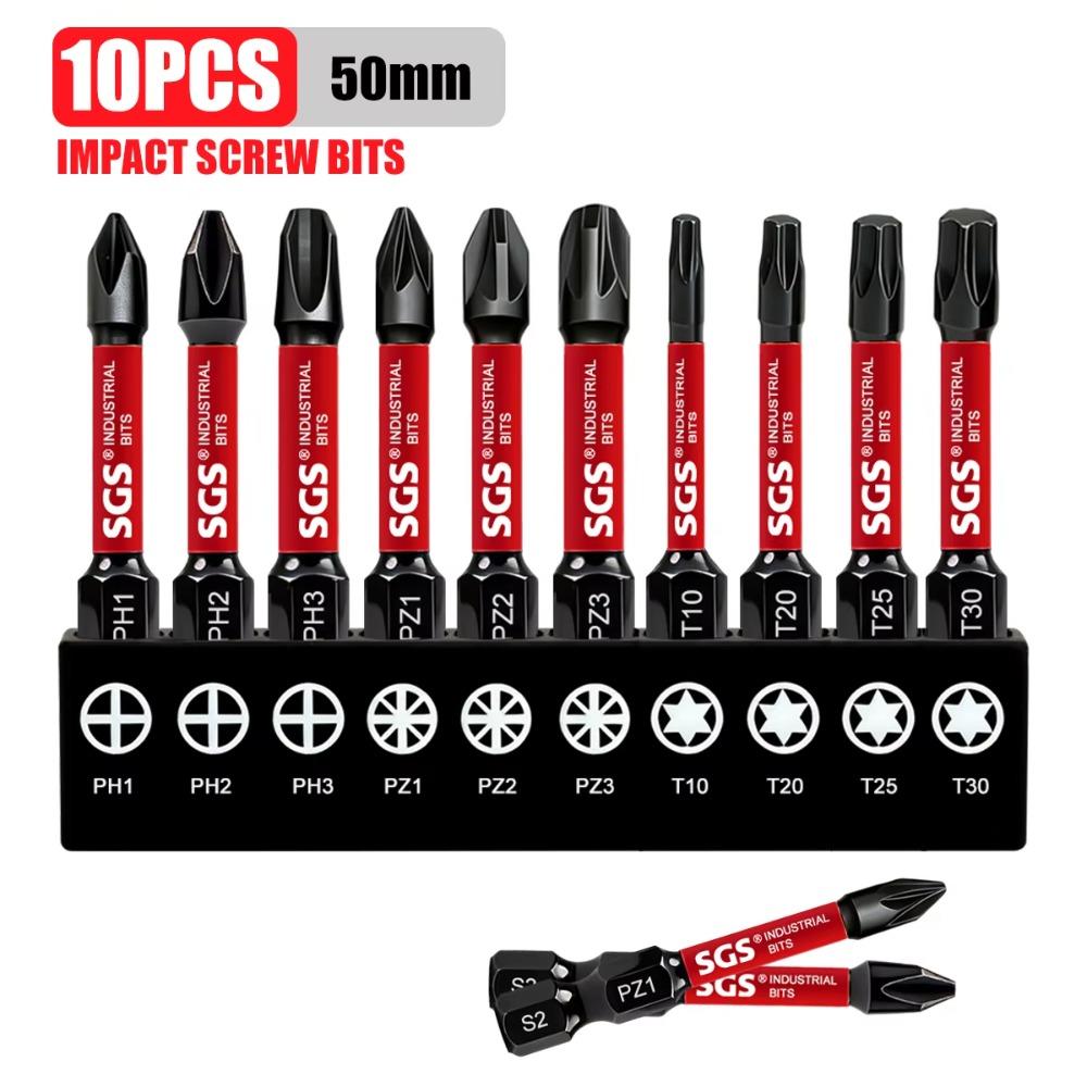Многофункциональный набор бит для отвертки, Ph, Pz, Sq, Шестигранные, Torx, Шлицевые, Универсальный ударный набор бит для отвертки с несколькими спецификациями, 50 мм, Магнитные биты, Сталь S2