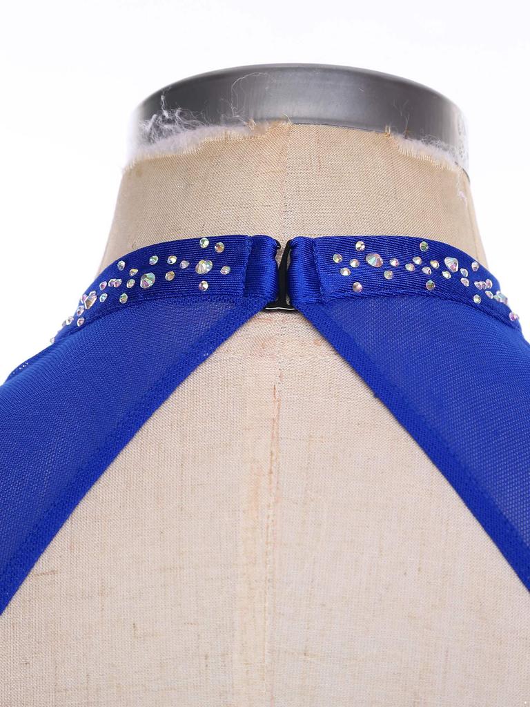 Womens Gymnastics Latin Figure Skating Ballet Leotard Costume Sleeveless Rhinestone Bodysuit Tango Chacha Performance Dancewear