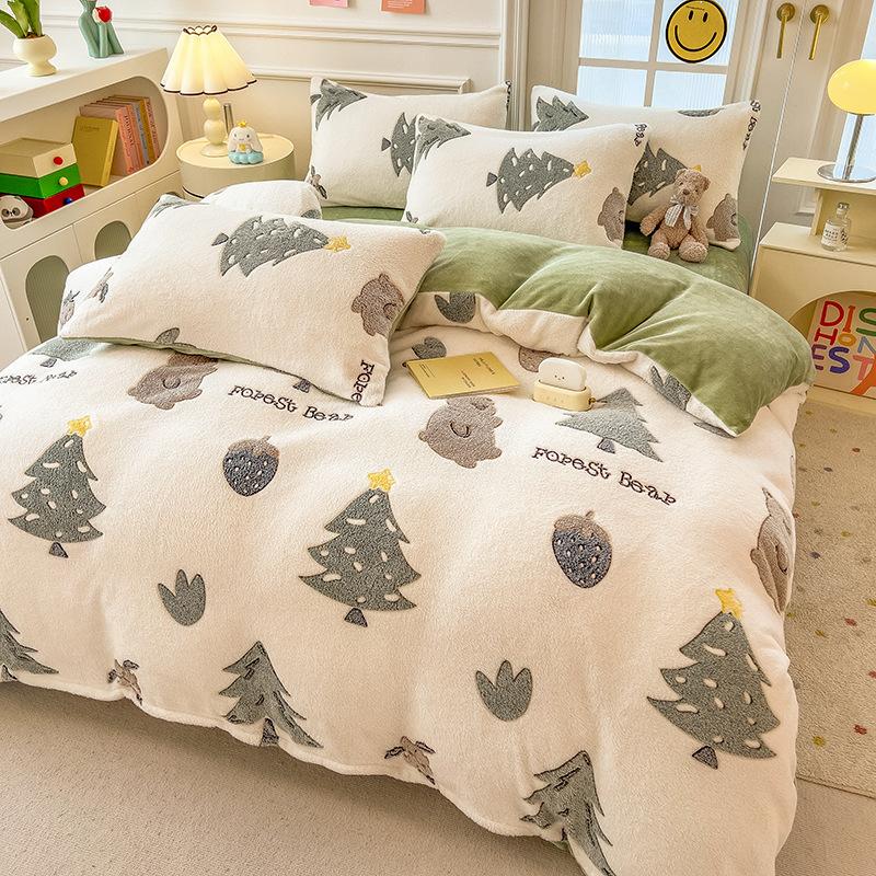 Зимний комплект постельного белья из молочного флиса, четырехпредметный, двусторонний флис, утолщенные простыни, пододеяльник, наволочка