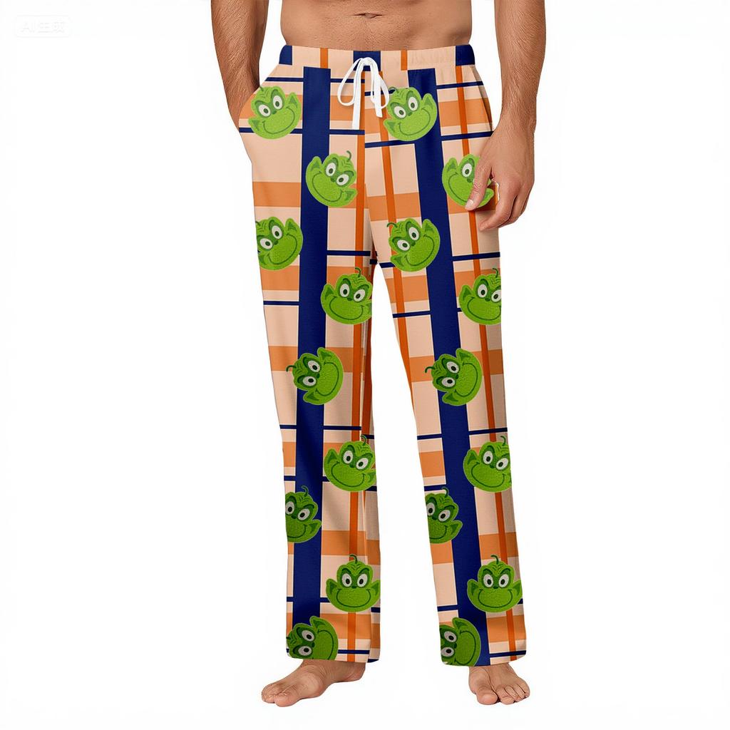 Men's Striped Plaid Print Pocket Casual Pants Home Pajama Pants