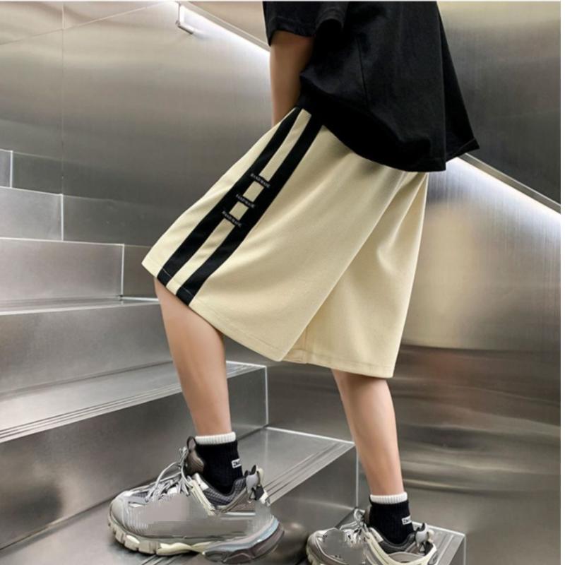 Весенне-летние модные полосатые вафельные шорты в стиле ретро, ​​свободные повседневные спортивные брюки большого размера, прямые шорты с цветными блоками для мужчин