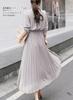 Sueeya Pleated Shirt Dress with Elastic and and Elegant Design for and Perfect for and Women's Waist, Ribbon, Tucks. Cute, Slimming, Stylish,
