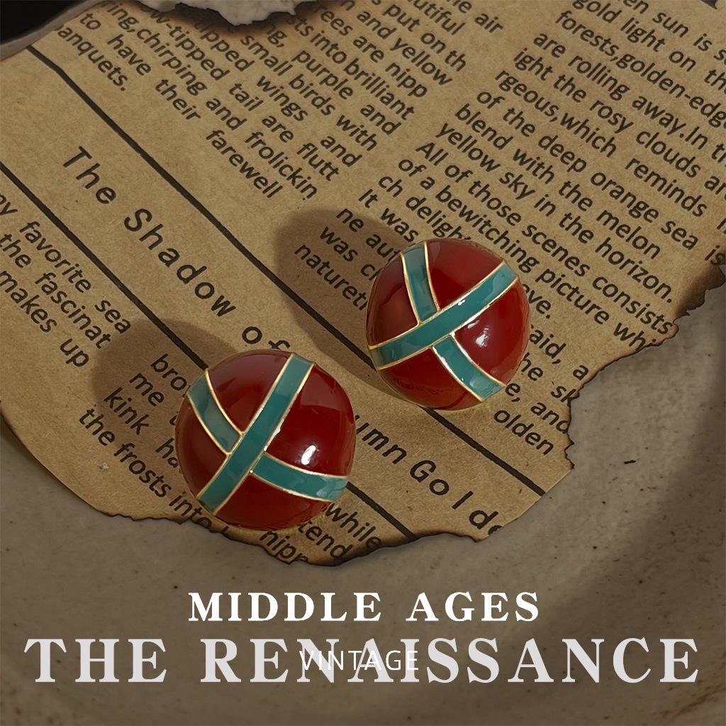 Vintage Burgundy Red Enamel Drop Earrings - Retro French Style Studs