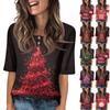 Рубашки для женщин модные с круглым вырезом на пуговицах футболки с принтом блузка с рукавом до локтя топы для женщин