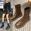 Новые женские ботильоны, модные женские туфли на плоской подошве с низким каблуком, женские кожаные ботильоны на низком каблуке, сохраняющие тепло Q112