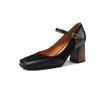 Fashion 2025 New  Fashion Women's Square Toe Pumps Chunky High Heels Beltt Buckle Heels for Women Vintage Splicing Retro Mary Jane Shoes