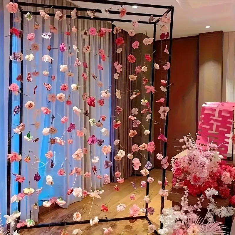 30/40/50Pcs Fishing Line Bohemian Style Artificial Flowers Floating Petals Water Falls Set Random Pink Flowers Pink DIY Pendants