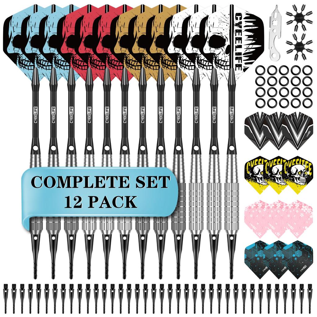 CyeeLife Plastic Tip Darts, 12-Piece Set, 15/17 Gram Professional Soft Tip Darts for Electronic Dartboards