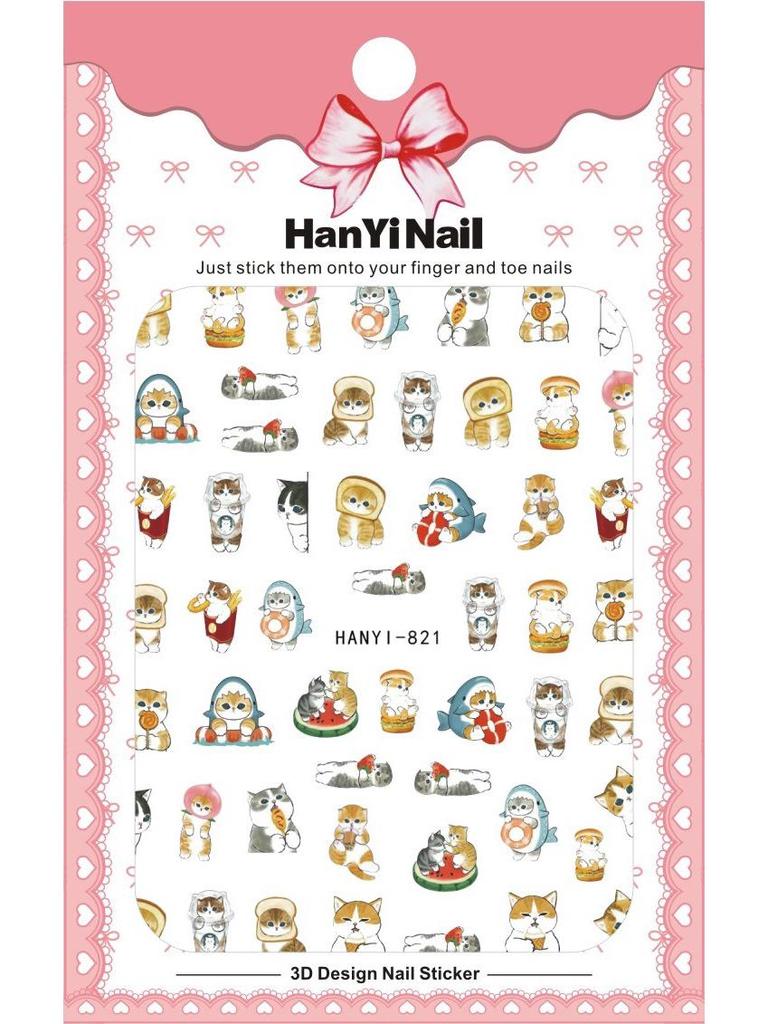 2025 милые наклейки для ногтей с изображением кошек и животных