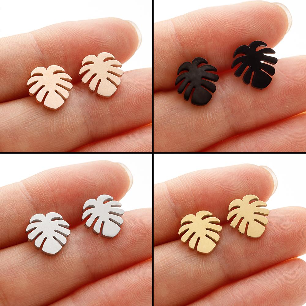 Bohemian Tiny Monstera Leaves Stud Earrings For Women Piercing Ear Surgical Steel Plant Leaves Ear Studs Pendientes Gift