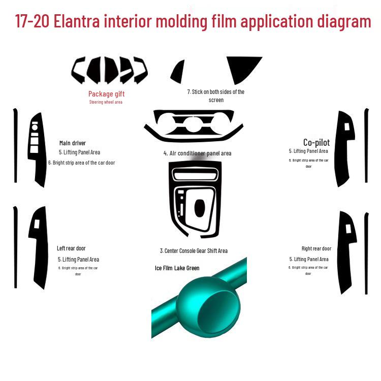 Наклейки на центральную консоль из углеродного волокна для Elantra 2017-2020 для улучшения интерьера