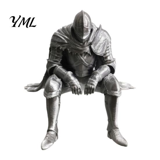 Cool Desk Gadget for Gamers 3D Printed Resting Knight Figurine, Edge Sitting Dark Fantasy Unique Shelf Display Piece Statue, Medieval Armored Warrior