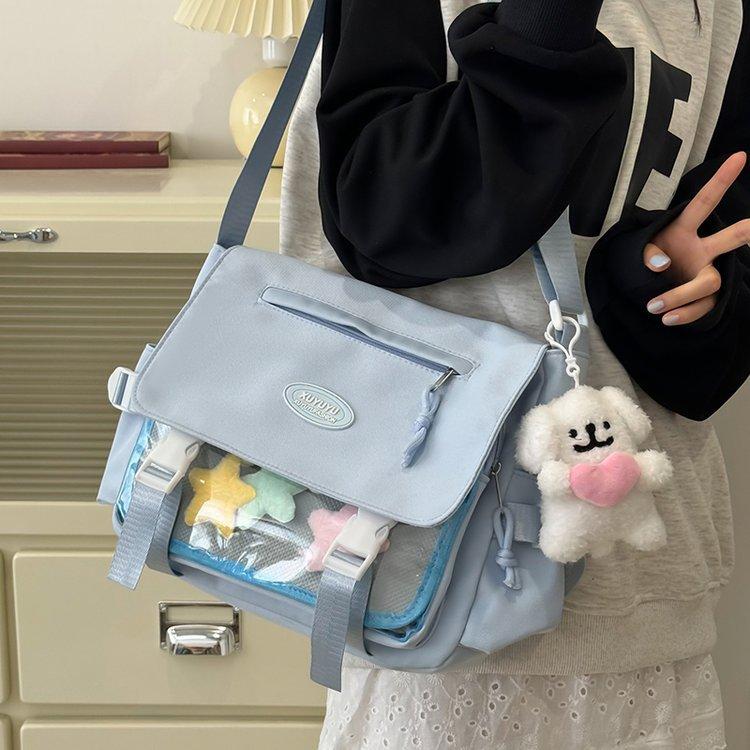 Cute College Style Girl Messenger Bag Japanese Ins Student Large Capacity Versatile Mailman Bag Transparent Pain Bag