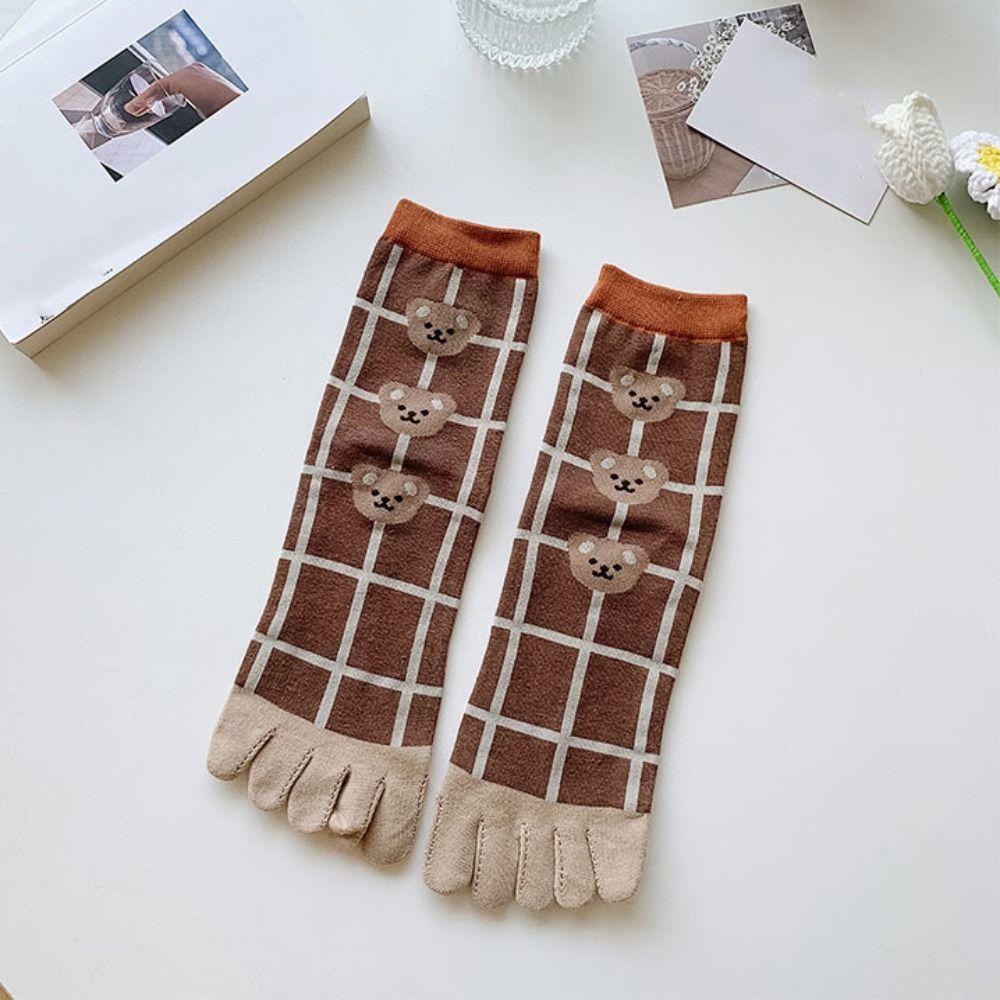 Stripe Grid Split Toe Short Socks Breathable Toe Mid-calf Socks Elastic Toe Separator Socks  Women