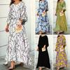 2 Pcs/Set Women Top Skirt Set Contrast Color Print Three Quarter Sleeve Loose Round Neck High Waist Ankle Length Soft Lady Fall Spring Outfit