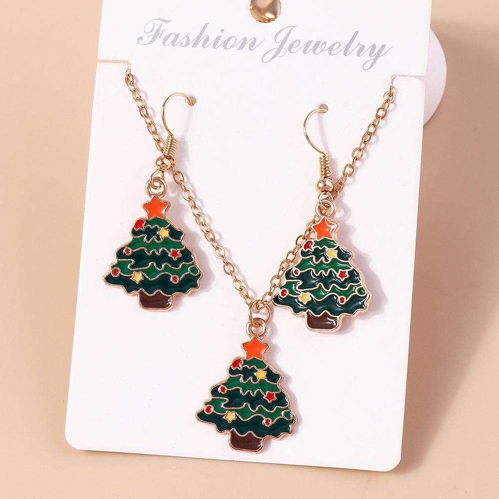 European & American Christmas Necklace Set: Reindeer, Cane, Santa Claus & Tree Pendants