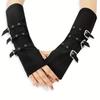 Black Punk Style Elbow Gloves Gothic Metal Button Gloves Harajuku Street Dance Gloves  Street Dance