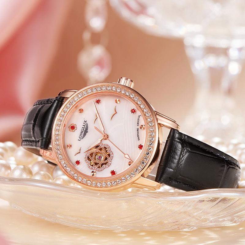 LONGLUX новые механические часы со скелетом женские автоматические водонепроницаемые модные трендовые женские часы