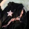 Y2K Zip Up Hoodie Women 2023 New American Fried Street Star Letter Print Patchwork Cardigan Hoodie Women's Trendy Loose Coat Top