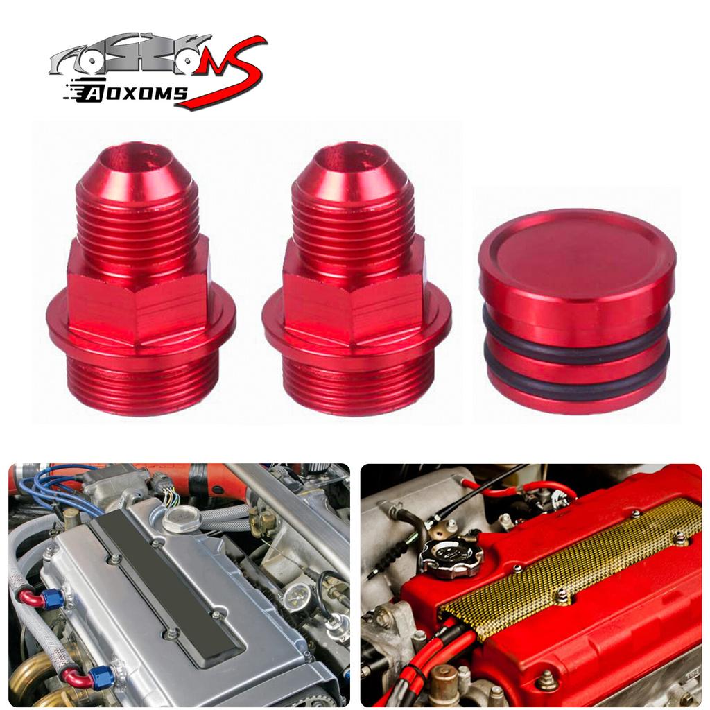 Rear Block Breather Plug w/ Fittings for Honda B16 B18 Oil Catch Can M28 to 10AN