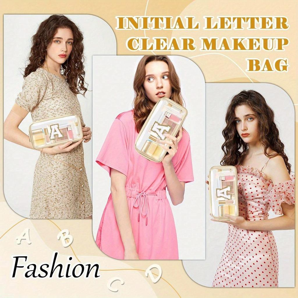 Маленькая прозрачная персонализированная косметичка с первой буквой, нашивка из шенилла A-Z, преппи нейлоновая косметичка на молнии, одобрено TSA