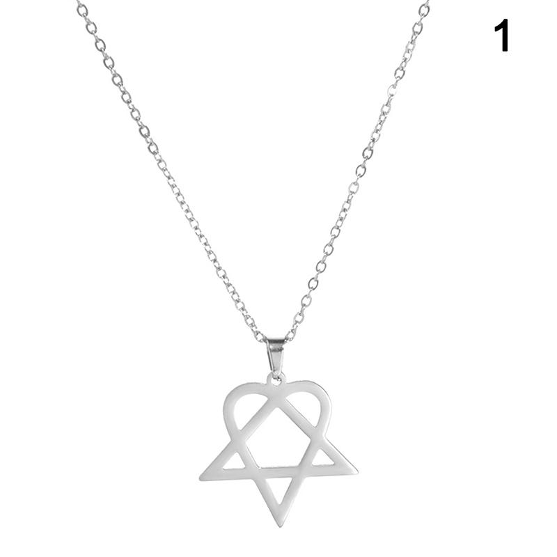 Classic Simple Heartagram Star Heart Stainless Steel Pendant Necklace Jewelry