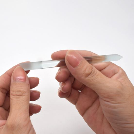 2Pcs/Set Glass Cuticle Pusher Nail File Easy Cleaning Double Sided Glass Manicure Stick with Imitation Leather Case Cuticle Remover Tool