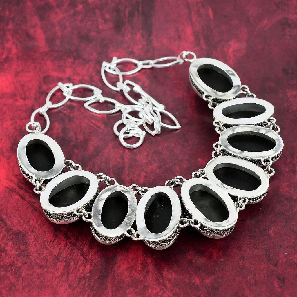 Ожерелье из черного обсидиана, ювелирные изделия ручной работы, ожерелье из стерлингового серебра 925 пробы, дизайнерские ювелирные изделия из драгоценных камней, регулируемое ожерелье-цепочка, подарок для мамы