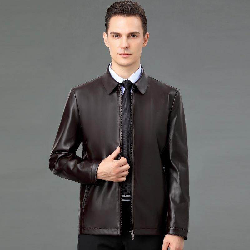 Куртка из натуральной кожи мужская из овчины среднего возраста, весенне-осенняя кожаная куртка мужская для папы, утолщенная бархатная куртка