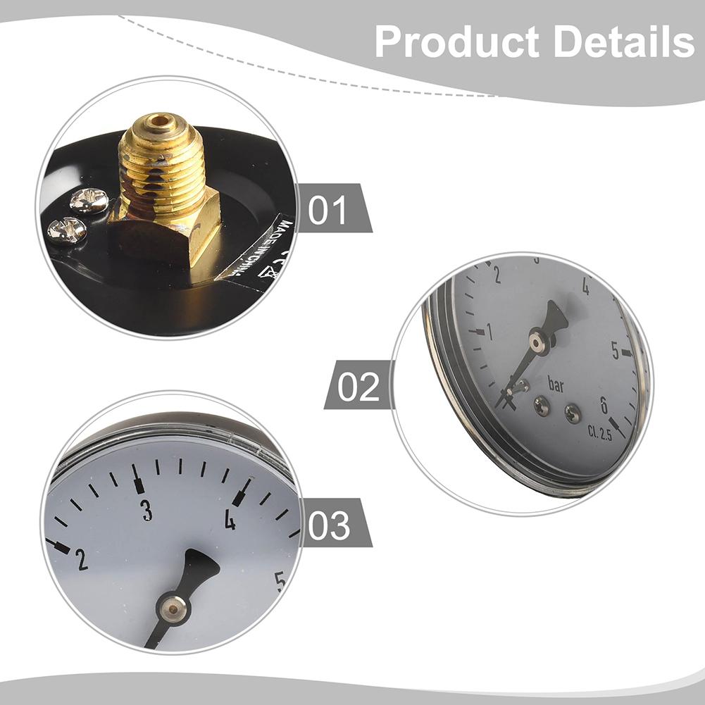 Easy Installation Pressure Gauge Pressure Meter 0-6 Bar Gauge Air Pressure Gauge Easy Installation Leak-Proof Connection