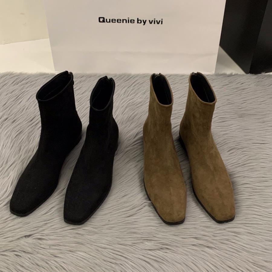 Coarse Heel Suede Korean Small Ankle Boots Women's Shoes 2025 New Autumn and Winter Versatile Fashion Thin Boots Foreign Style Short Boots