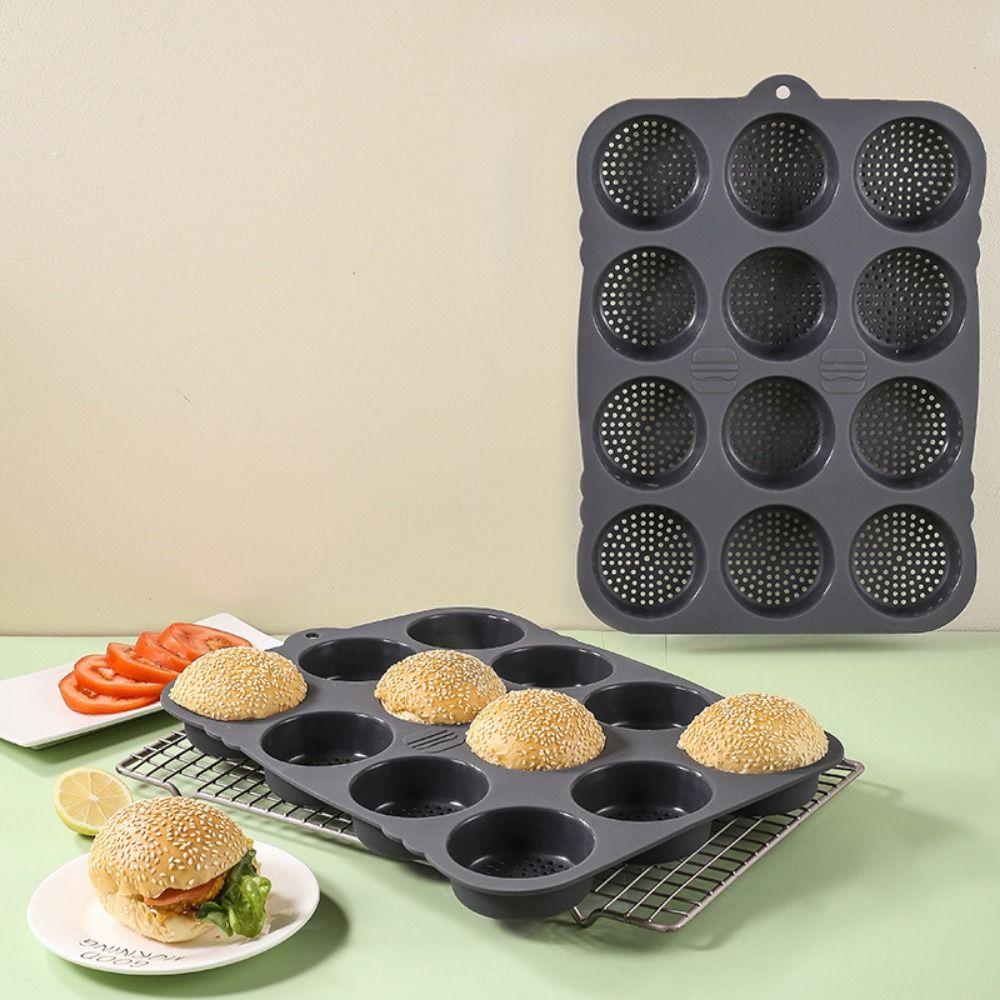 Food Grade Silicone Hamburger Bun Mold Non-Stick Bread Loaf Making Pan Kitchen Use