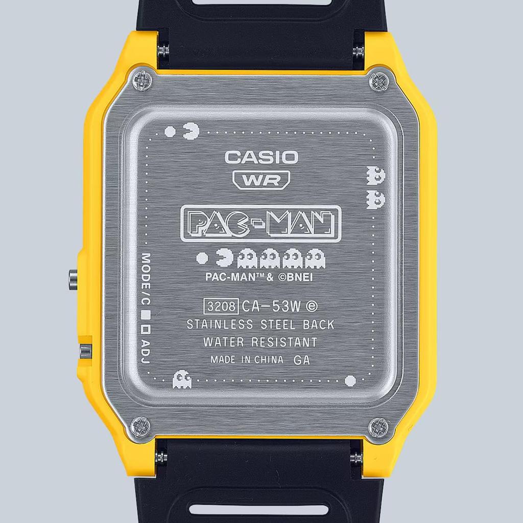 Casio Digital Watch with Collaboration Model Biomass Resin Yellow X Overseas Model 8-Digit Calculator, PAC-MAN CA-53WPC-1B, Band, Unisex, Black,