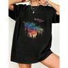 Oversized T Shirt Black Galaxy Forest Print For Casual Wear And Night Out