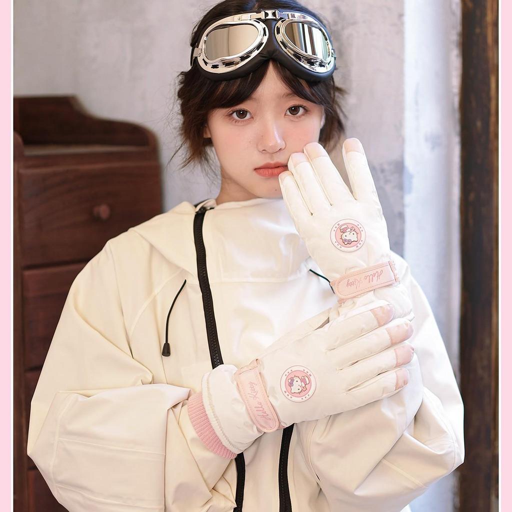 Sanrio Hello Kitty Women's Winter Ski Gloves - Thick Fleece, Warm Cotton, Touchscreen Compatible, Ideal for Riding & Cycling