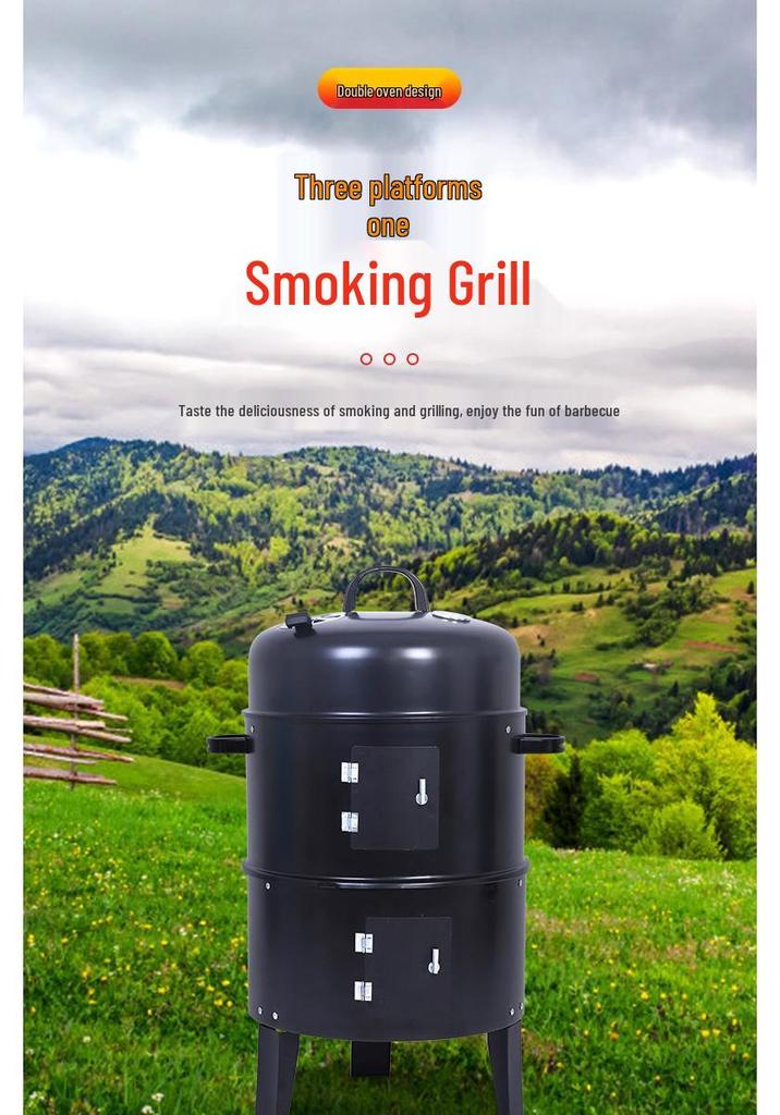 Outdoor Multi-Functional BBQ Smoker & Grill Oven with Rack
