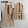 Autumn Women's Loose Casual Fashion Suit Tide Knitted Cardigan Jacket Suspenders Wide Leg Pants Three-piece Set