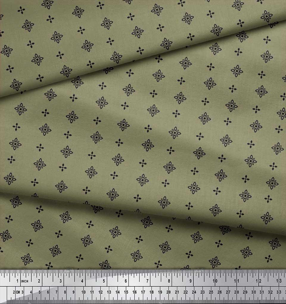 Soimoi Japan Crepe Satin Fabric Black Small Motif Shirting Printed Craft Fabric by the Metre 42 Inch