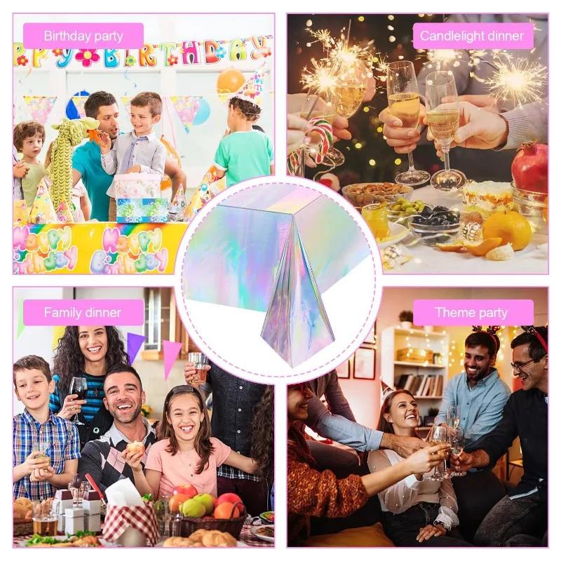 Tablecloth For Table Nappe De Table Tablecloth Birthday Iridesnt Disco Party Decor Shiny Laser Holographic Disposable Covers