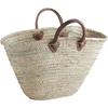 Tote Bag - Natural - Leather Handles - Palm Leaves - White - Woman