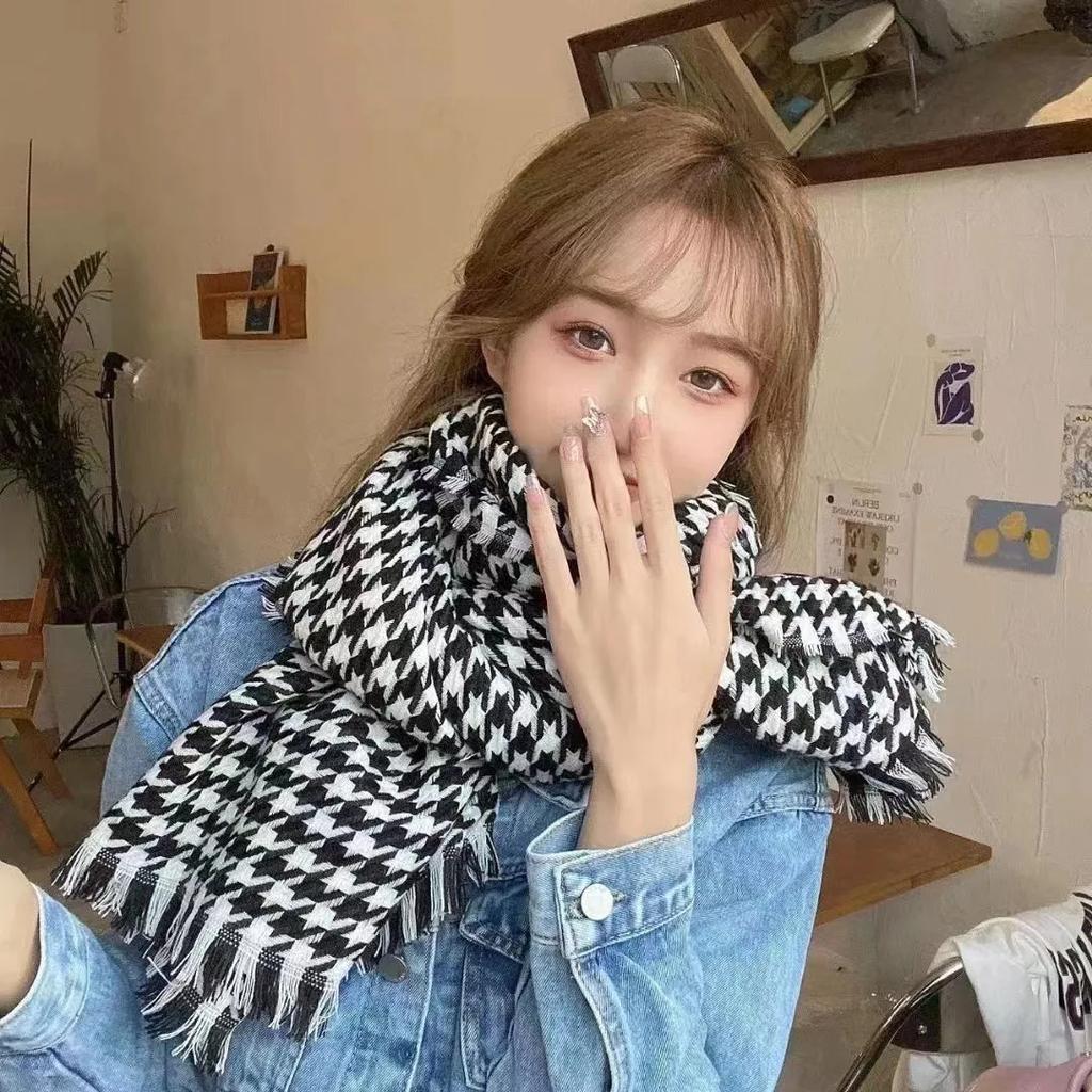 Women Winter Scarves Houndstooth Pattern Cashmere Pashmina Scarf With Tassel Female Fashion Warm Neck Scarf Shawl Wraps