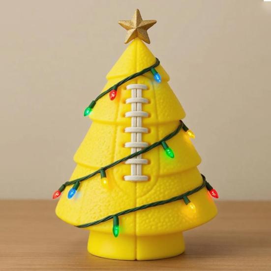 Вдохновленная спортивным мячом рождественская фигурка елки, изготовленная вручную из искусственной кожи, настольное украшение в форме дерева с золотой звездой на верхушке для праздничного домашнего декора